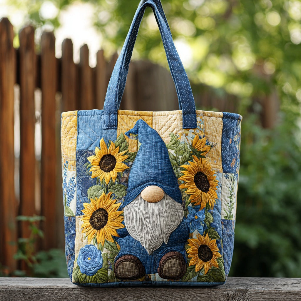 Sunflower Gnome quilted tote bag – gnome and sunflowers