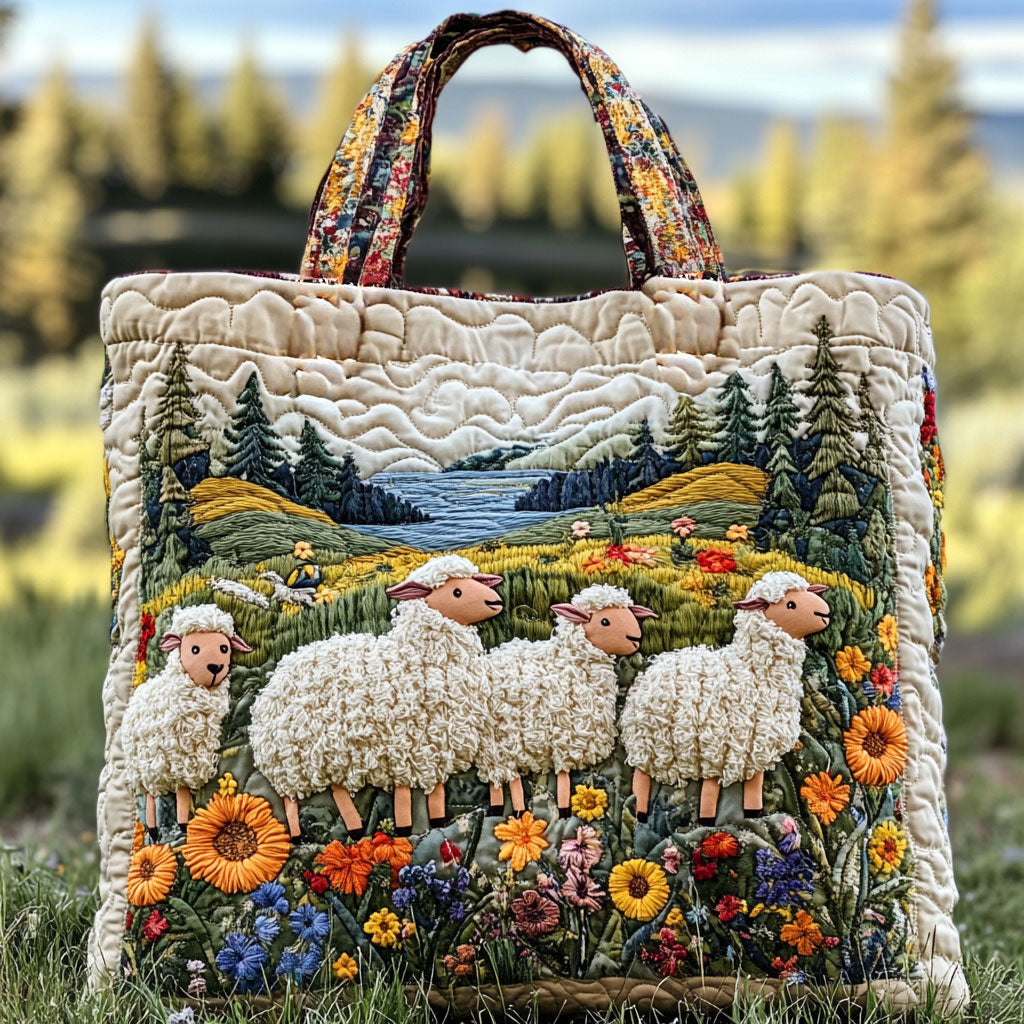 Wildflower Sheep quilted tote bag – sheep and wildflowers