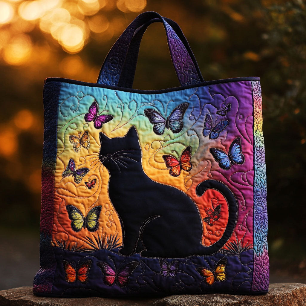 Poemheart Cat quilted tote bag – cat at sunset