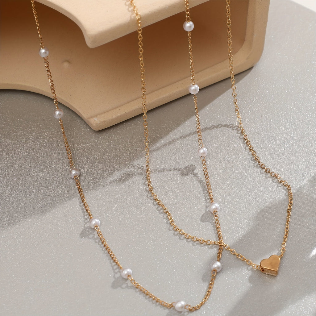 Necklace & Bracelet Set - Pearls & Heart