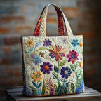 Colourful Garden quilted tote bag – garden flowers