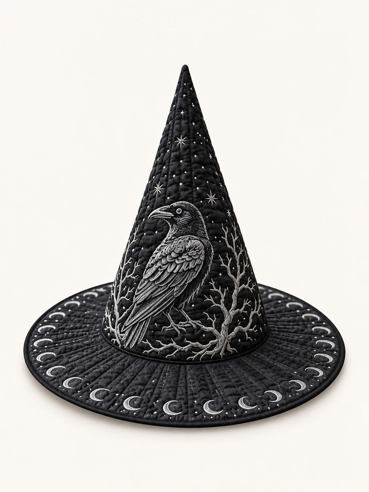 Raven Moon Phases quilted witch hat – raven and moon phases