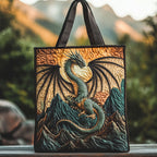 Celestial Dragon quilted tote bag – dragon over mountains