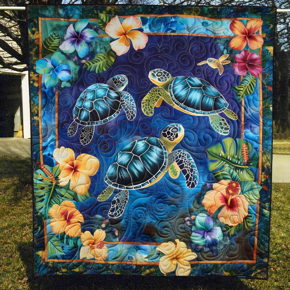 Art Quilt - Hibiscus Turtles – view 2
