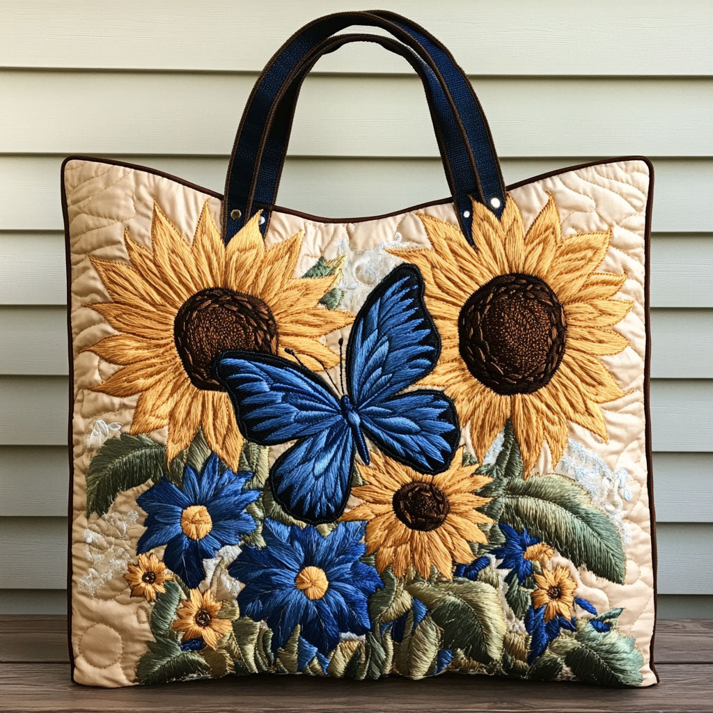 Butterfly Sunflower Glow quilted tote bag – butterfly and sunflowers