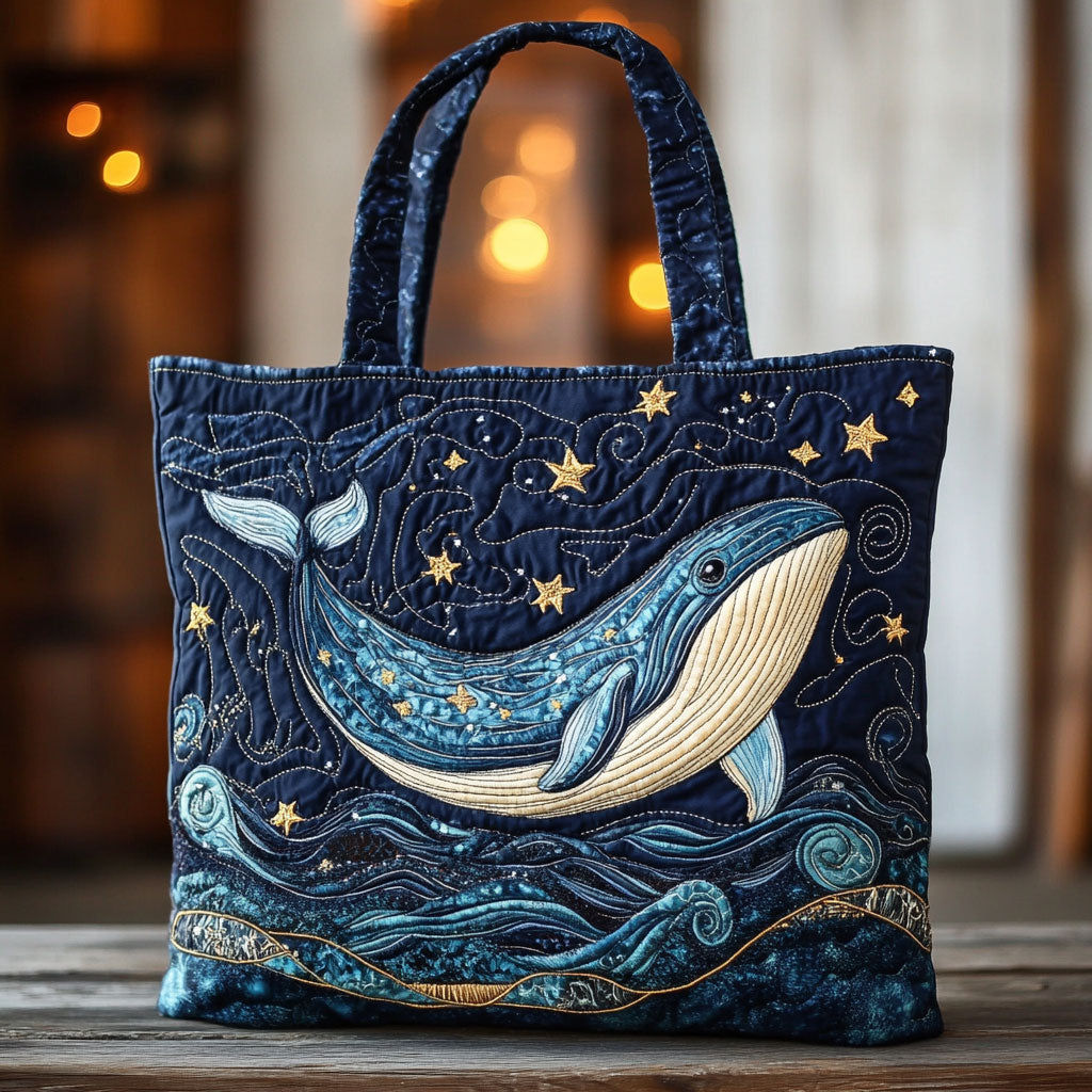 Ocean Whale quilted tote bag – whale under stars
