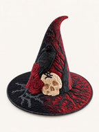 Crimson Raven Skull quilted witch hat – raven with skull