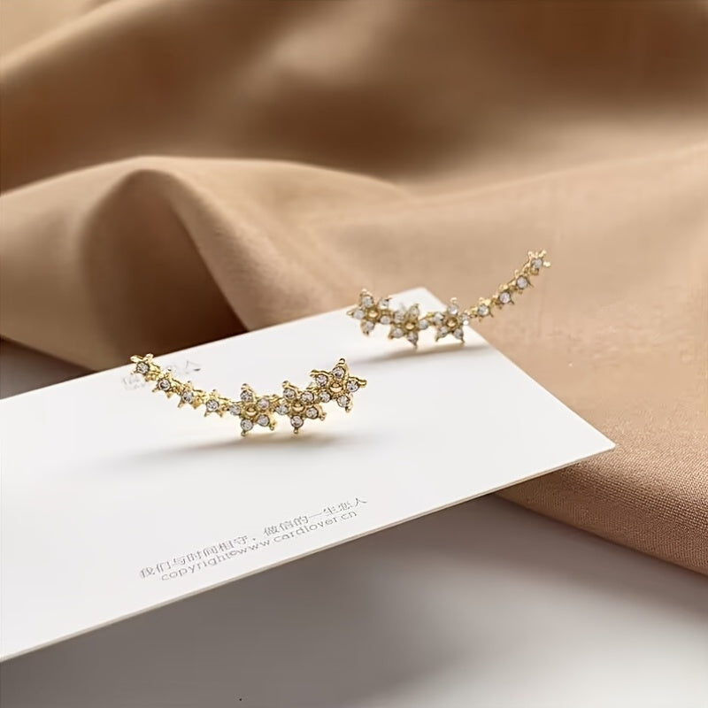 Ear Climber Earrings - Crystal Flowers