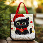 Black Cat Santa Hat quilted tote bag – black cat in Santa hat