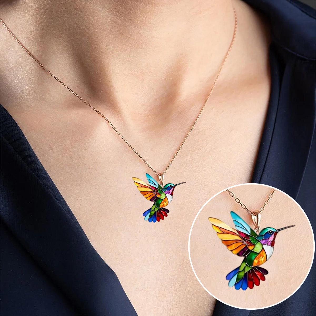 Pendant Necklace - Rainbow Hummingbird