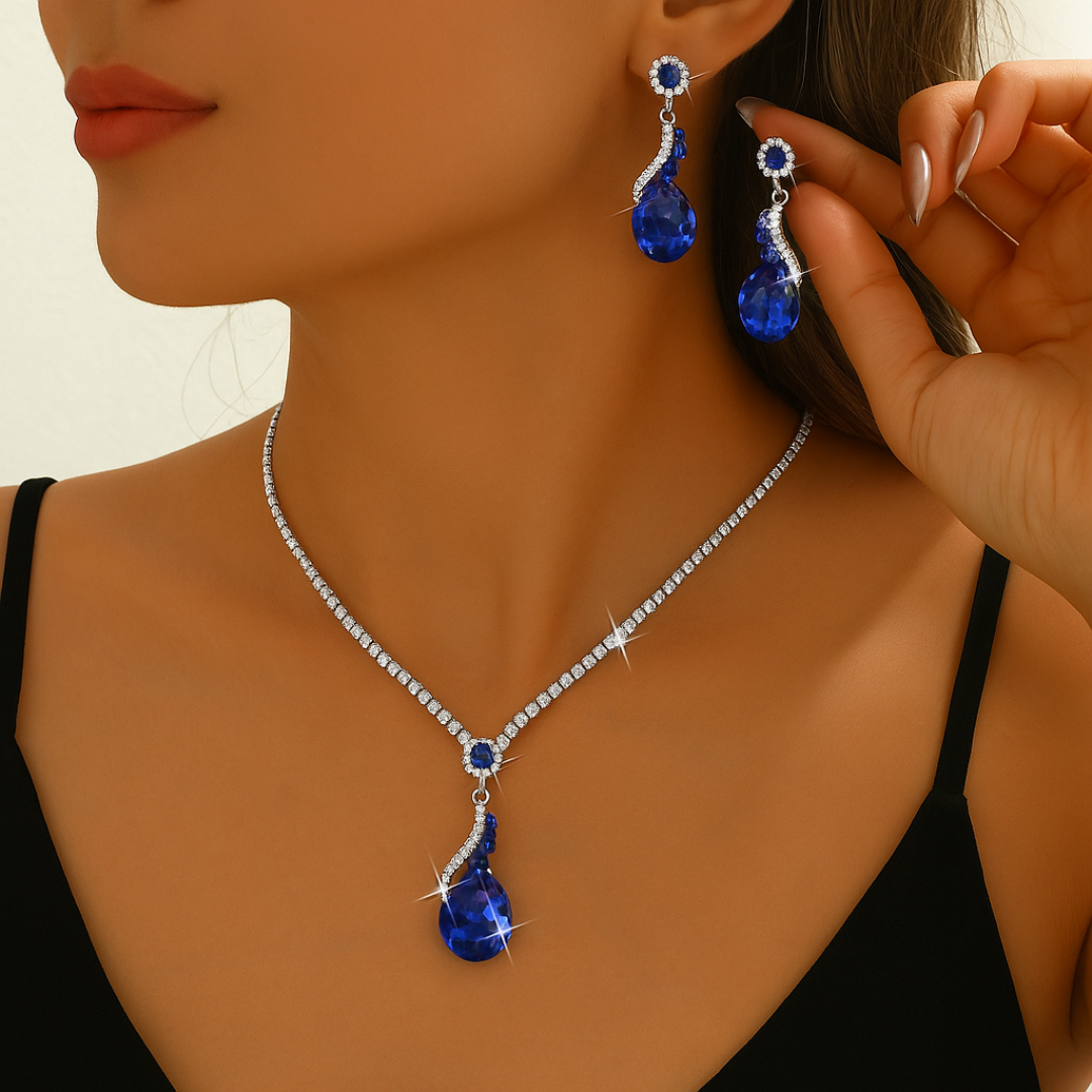 Necklace & Earrings Set - Crystal Teardrop