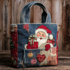 Jolly Denim Santa quilted tote bag – santa on denim