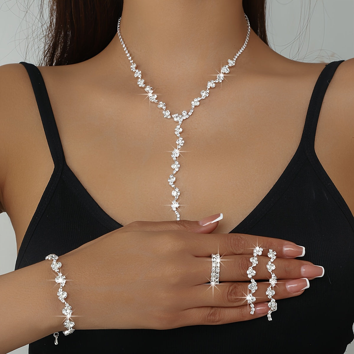 4-Piece Jewellery Set - Crystal Flowers