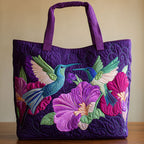 Purple Harmony quilted tote bag – hummingbirds on purple