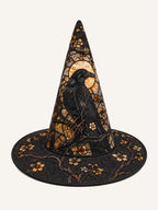 Golden Raven Garden quilted witch hat – raven with golden moon