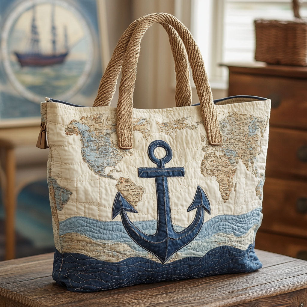Sailing Anchor Breeze quilted tote bag – anchor and waves