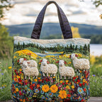 Hillside Sheep quilted tote bag – sheep on hillside