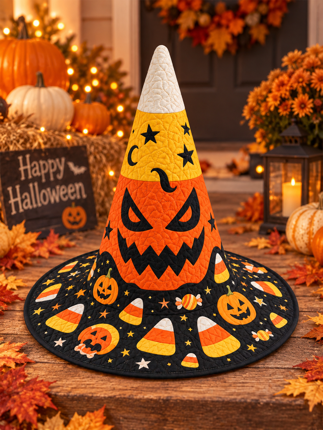 Quilted Witch Hat - Candy Corn Pumpkin – view 3