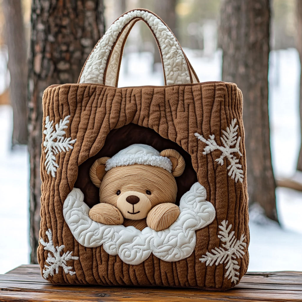 Timber Teddy quilted tote bag – teddy in hollow