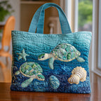 Sea Turtle Harmony quilted tote bag – turtles and shells