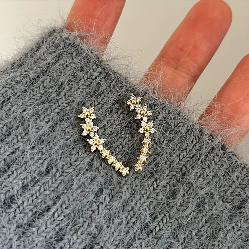 Ear Climber Earrings - Crystal Flowers