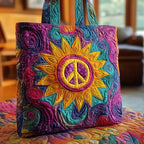 Earthy Sunflower Peace quilted tote bag – sunflower peace sign