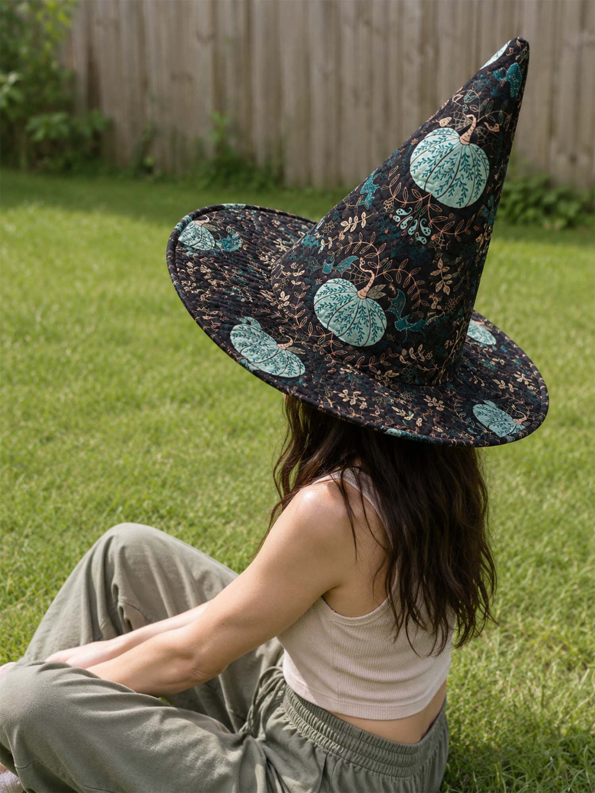 Quilted Witch Hat - Teal Pumpkin Vines – view 2