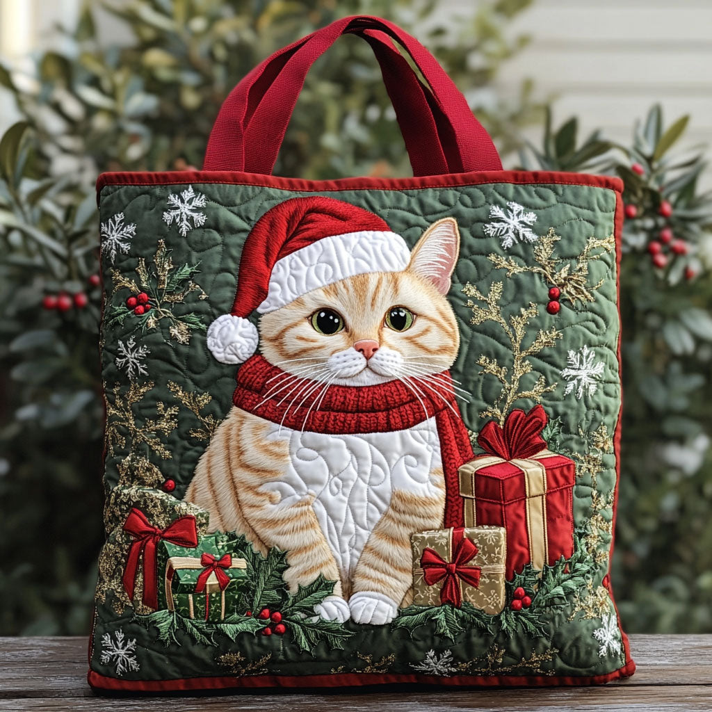 Christmas Kitty quilted tote bag – cat in Santa hat
