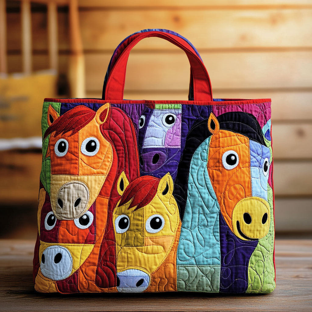 Folk Stallions quilted tote bag – patchwork horses