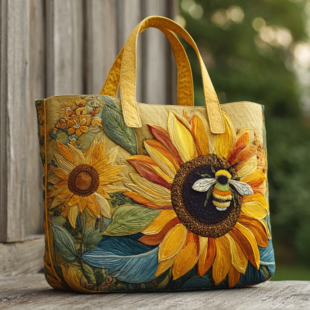 Bee Sunflower quilted tote bag – bee on sunflower