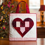 Crimson Heart Block quilted tote bag – red patchwork heart