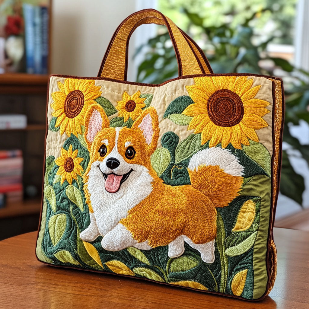 Sunflower Corgi quilted tote bag – corgi and sunflowers