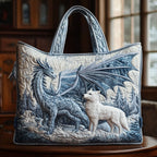 Winter Wolf quilted tote bag – white wolf and dragon
