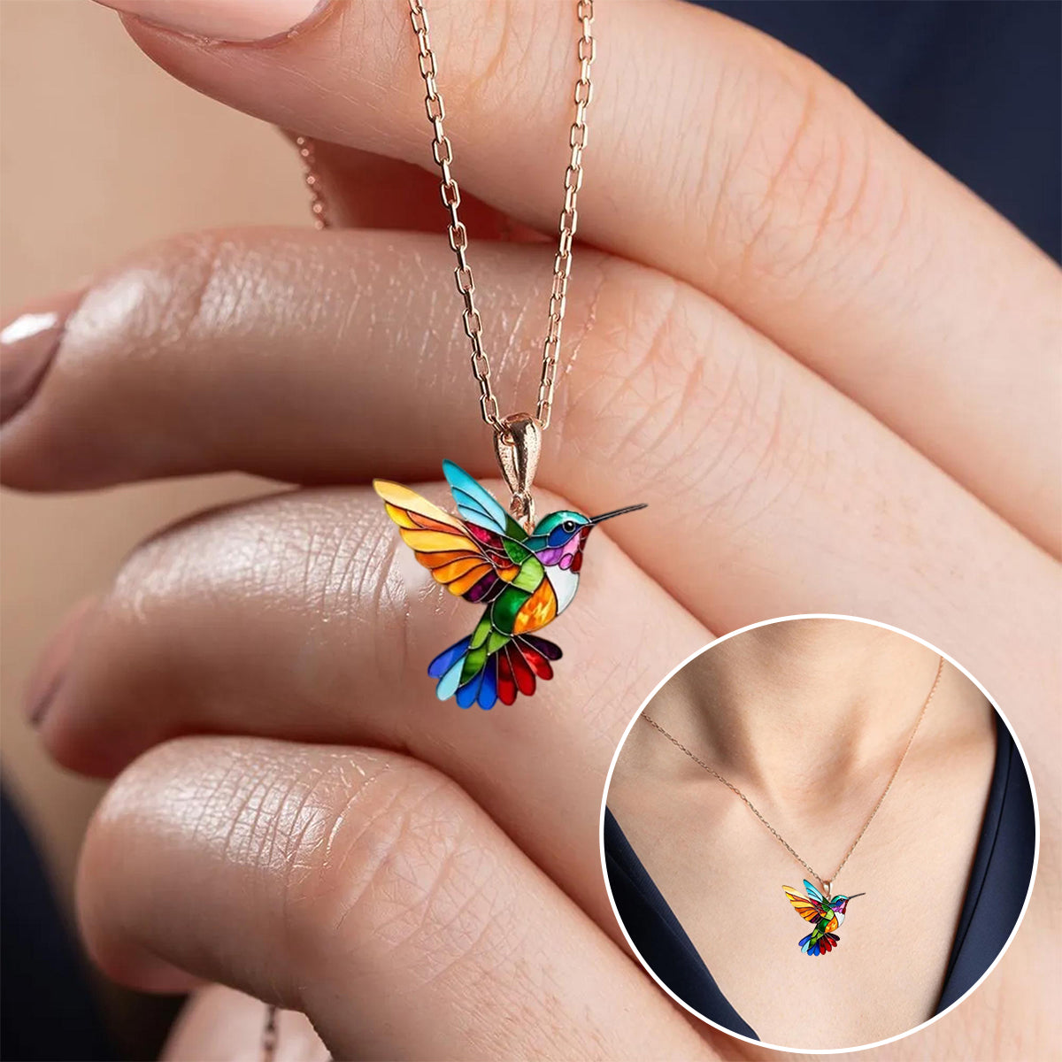 Pendant Necklace - Rainbow Hummingbird