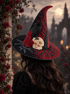 Quilted Witch Hat - Crimson Raven Skull – view 2