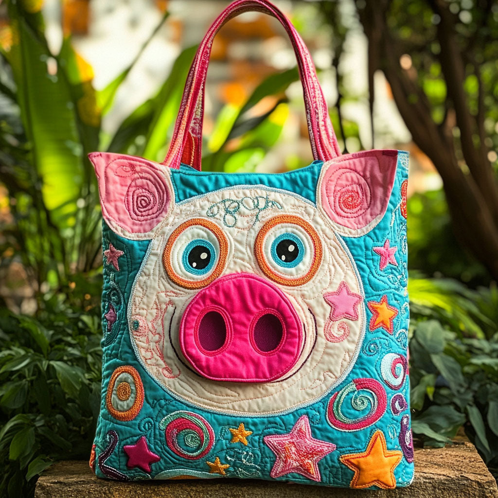 Cheerful Pig quilted tote bag – pig face