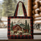 Cabin Retreat quilted tote bag – cabin in tartan