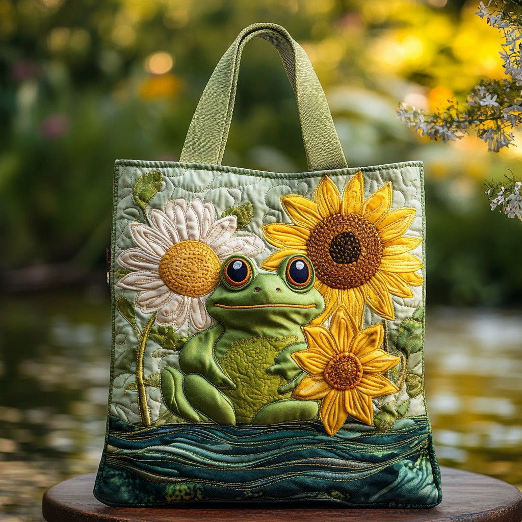 Sunflower Frog quilted tote bag – frog and sunflowers