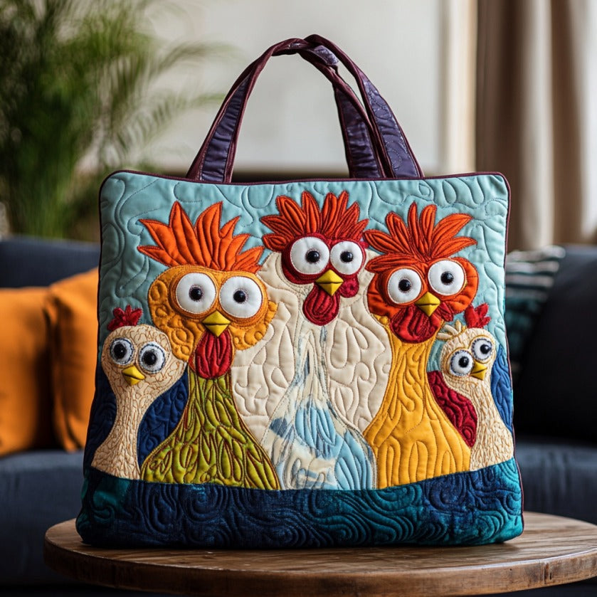 Clucky Fun quilted tote bag – funny chickens