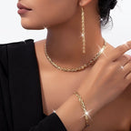 Gold-tone leaf chain necklace, bracelet and earrings set
