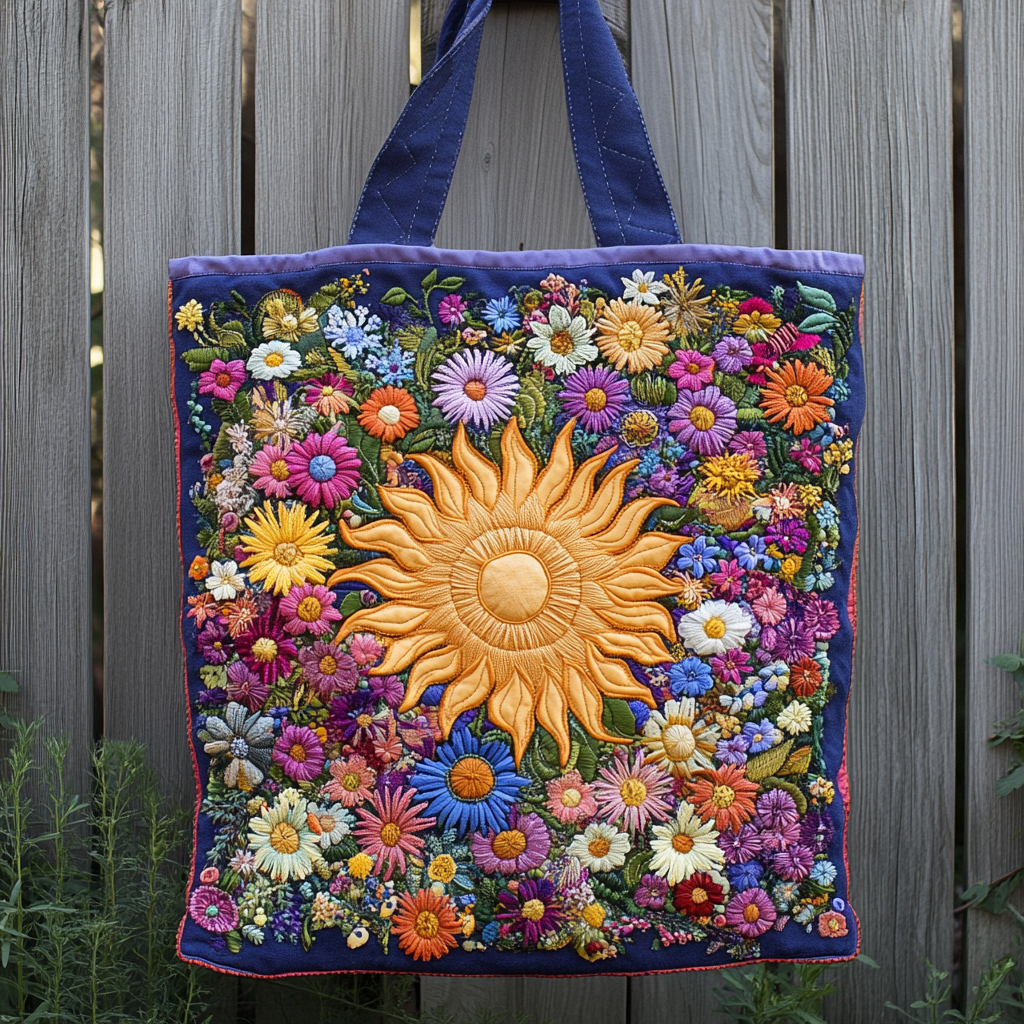Sun Wildflowers quilted tote bag – sunflower and wildflowers