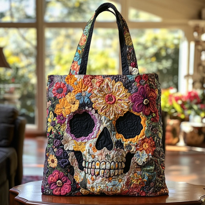 Flowers and Skull quilted tote bag – floral skull