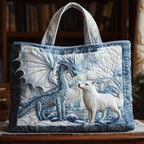 Frost Dragon quilted tote bag – dragon and wolf