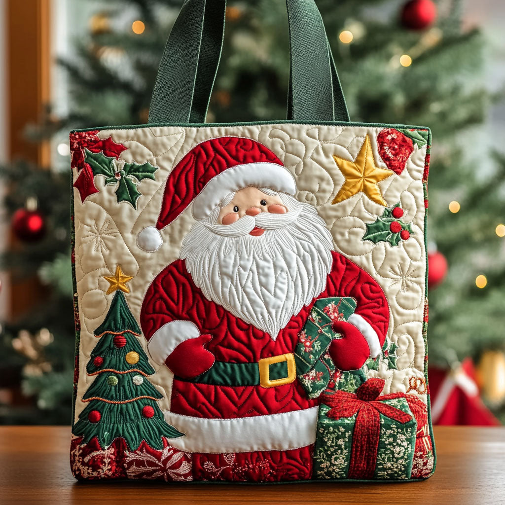 Santa Delight quilted tote bag – santa and tree
