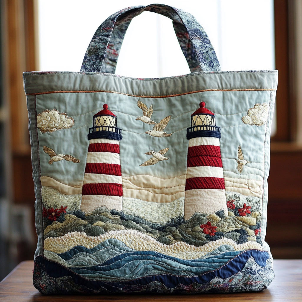 Twin Lighthouse Shore quilted tote bag – twin lighthouses