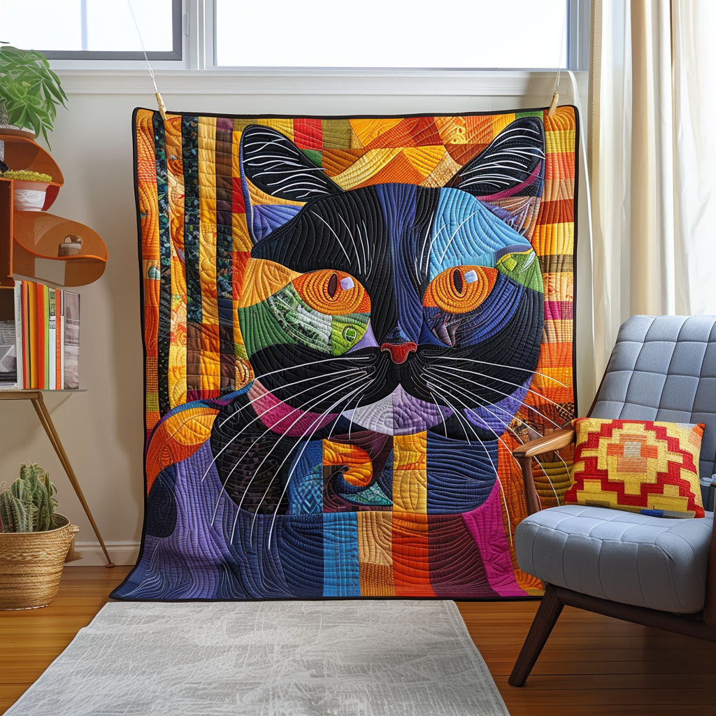 Quilted Throw - Patchwork Black Cat – view 2