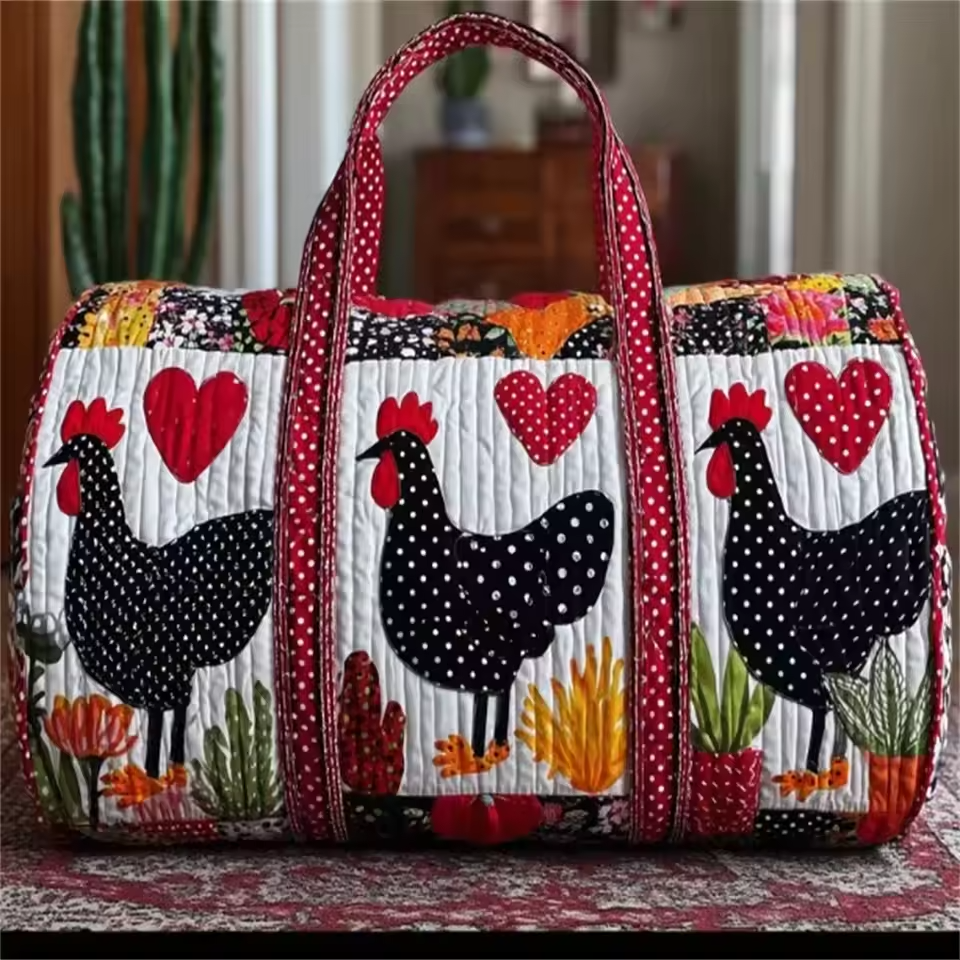 Philippa soft quilted travel bag in the wave-stitch pattern, shown from the side with the top zip closed