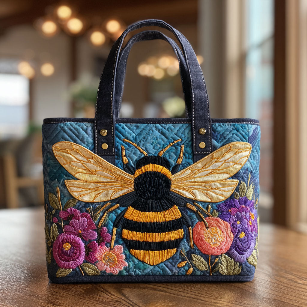 Denim Bee Garden quilted tote bag – bee and blossoms