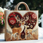 Forest Deer Affection quilted tote bag – deer in floral heart