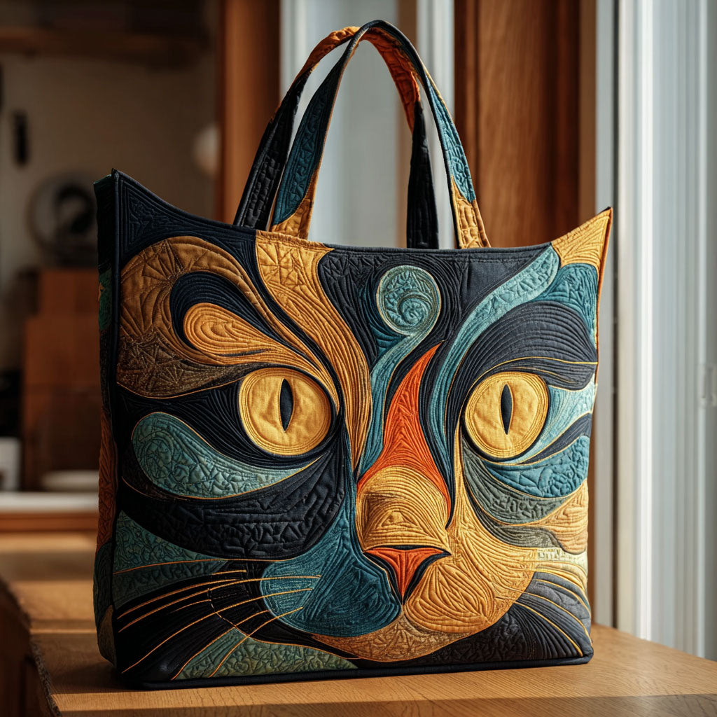 Velvet Stare Calico quilted tote bag – calico cat face